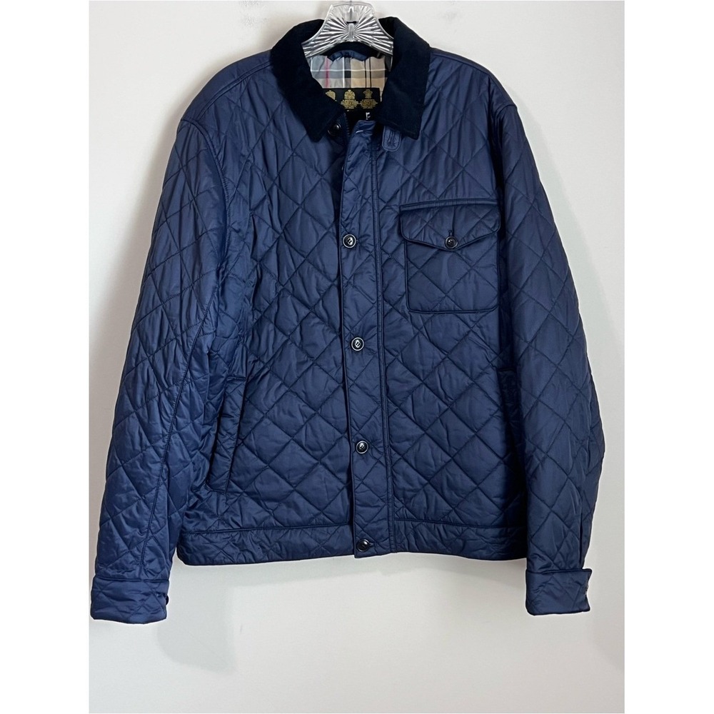 Barbour Men's Quilted Tartan Coat Jacket Men's Size Large Navy EUC